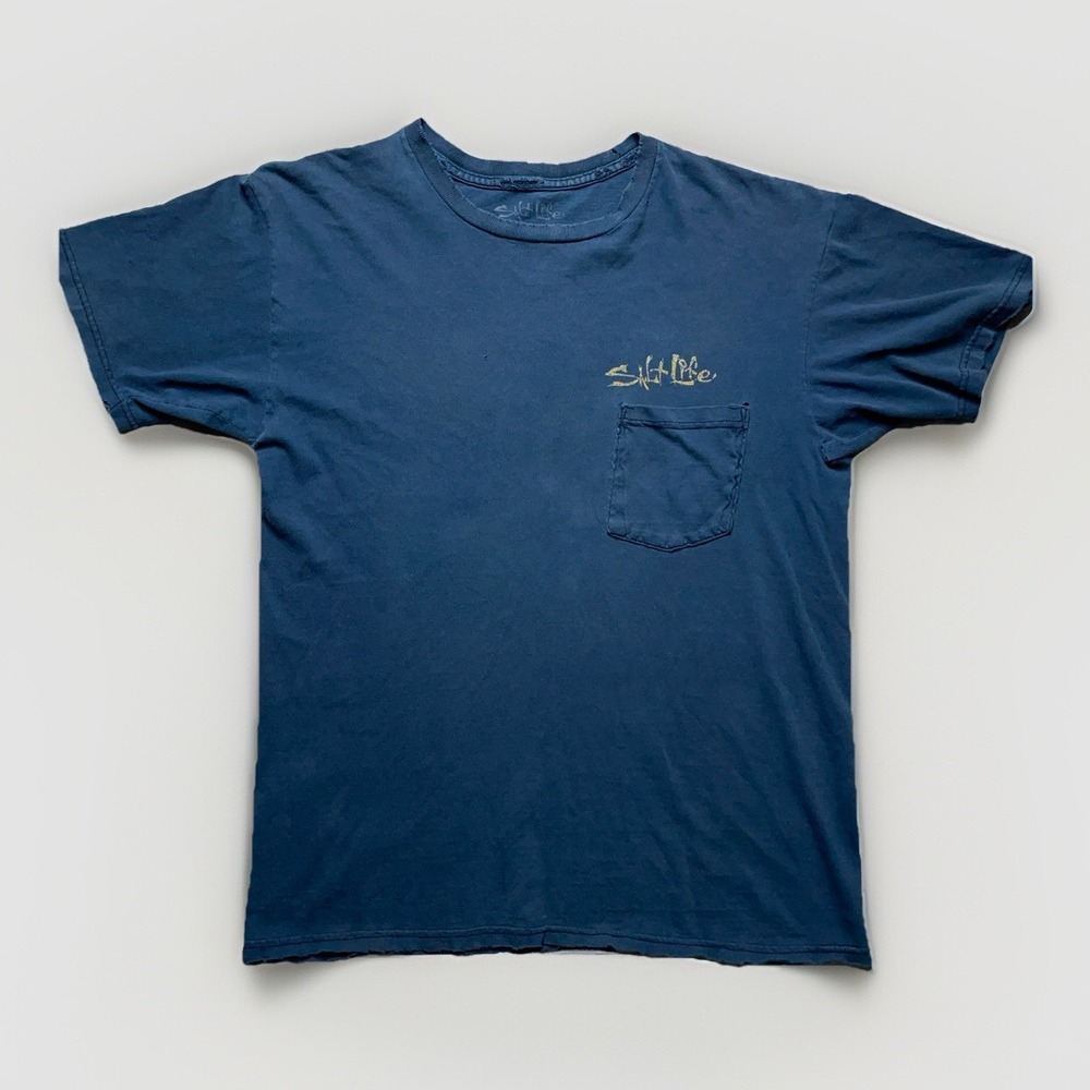 Salt Life Crab Shirt Mens M Blue Pocket Tee Fishing Beach Graphic Grunge Y2K